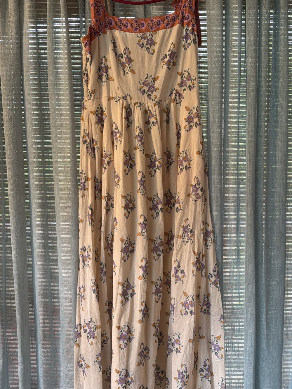 Floral Cream Maxi Dress with Purple Accents